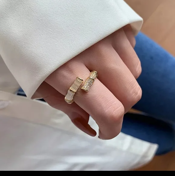 Gold diamond bamboo style ring - Picture 2 of 3